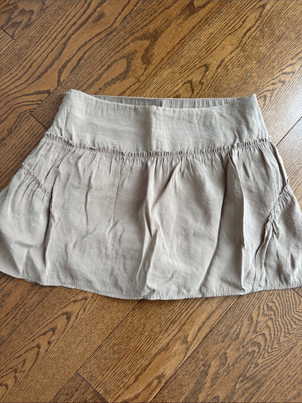 Casual Tan Mini Skort with Gathered Waistband